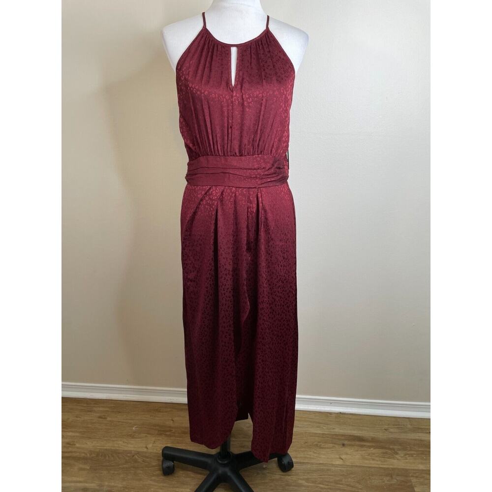 Alexa B Womens Halter Dress Size 8 Burgundy Faux Wrap Maxi NWT